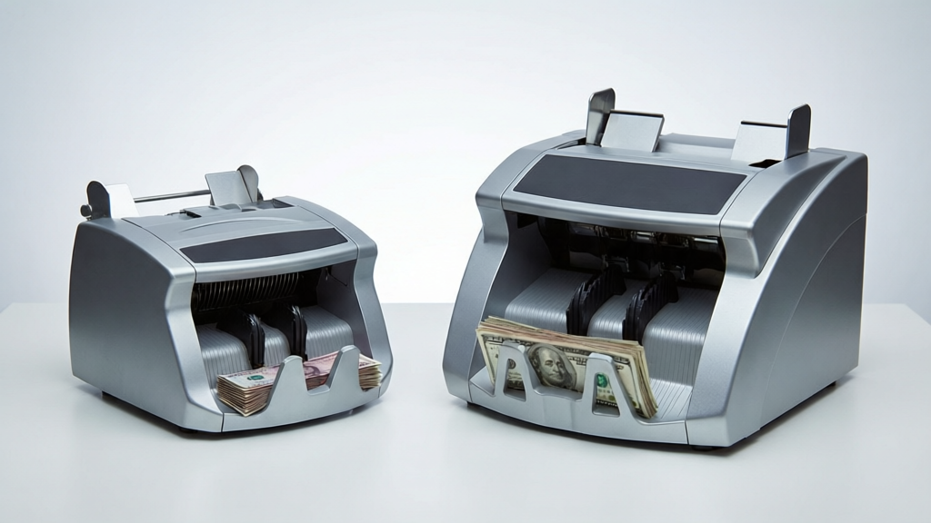 Money counter vs banknote sorter side by side