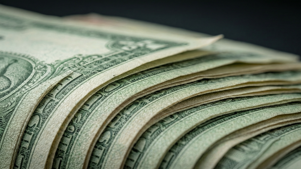 Close-up of U.S. dollar banknotes showing security print detail