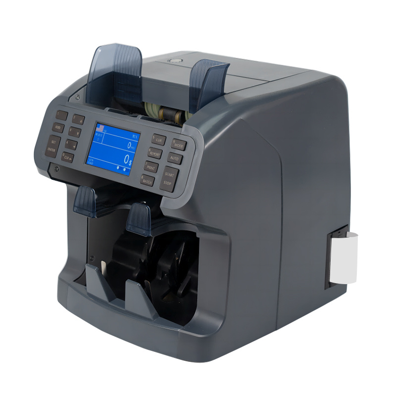 BS-8900 two-pocket money sorter detector with built-in printer on white background