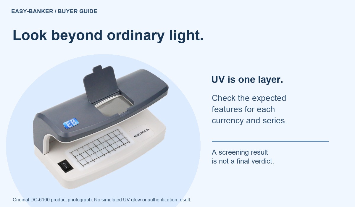 DC-6100 UV banknote detector with magnifier on white background