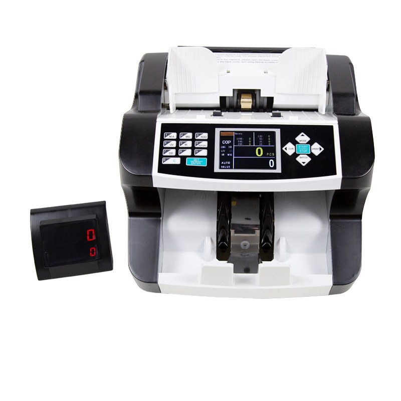 LD-8200 mixed value banknote counter with external customer display on white background