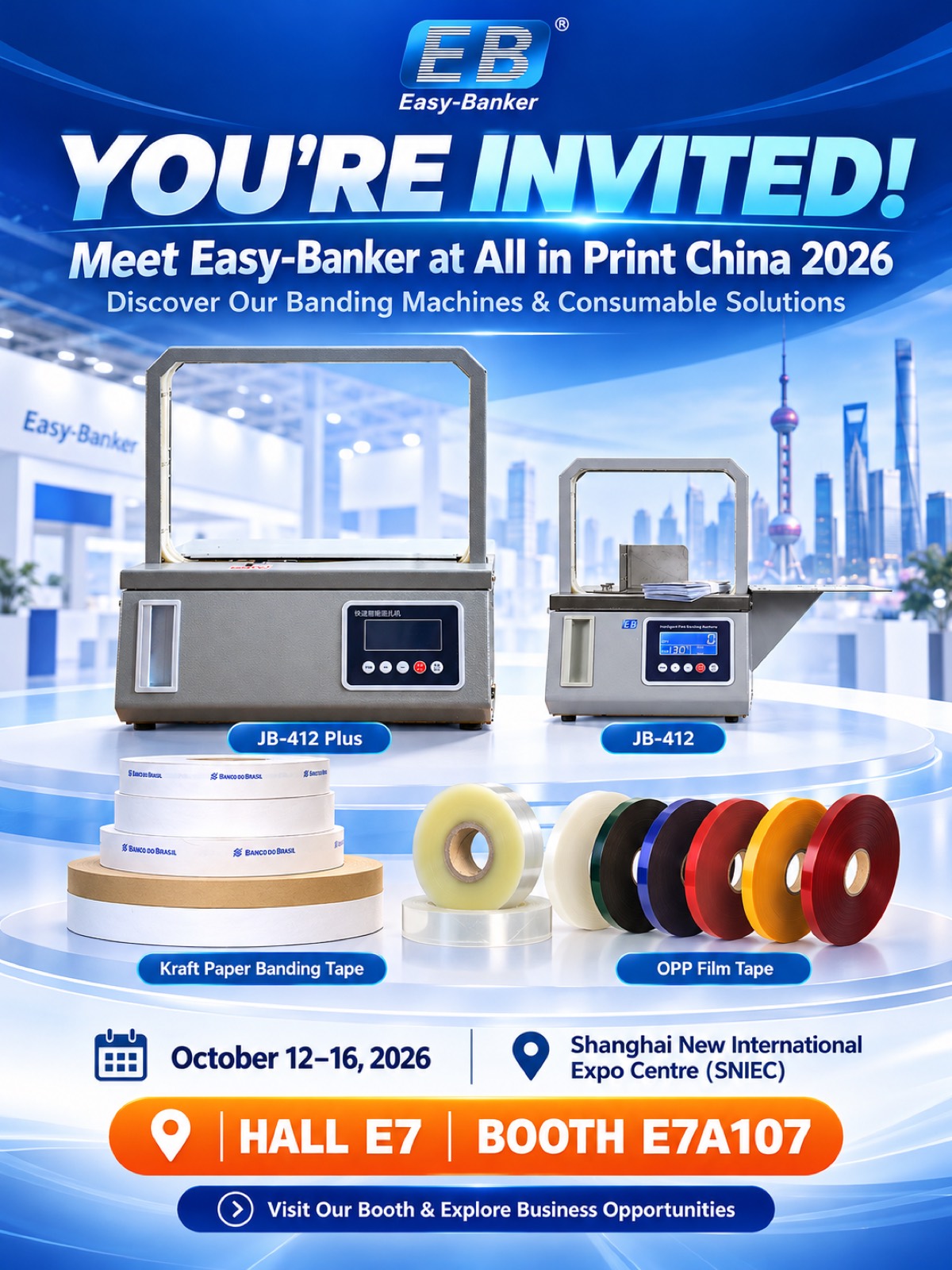 Meet Easy-Banker at All in Print China 2026: Live JB-412 Banding Machines & Custom Consumables — Hal